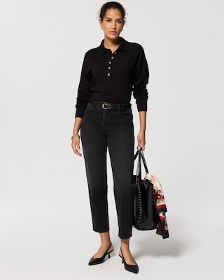 Collared Long Sleeve Henley Top click to view larger image.