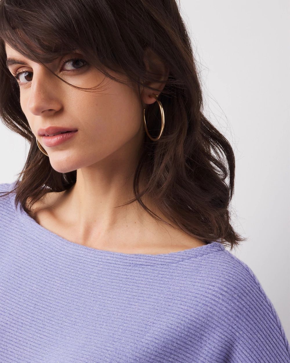 Off-The-Shoulder Ribbed Knit Pullover click to view larger image.