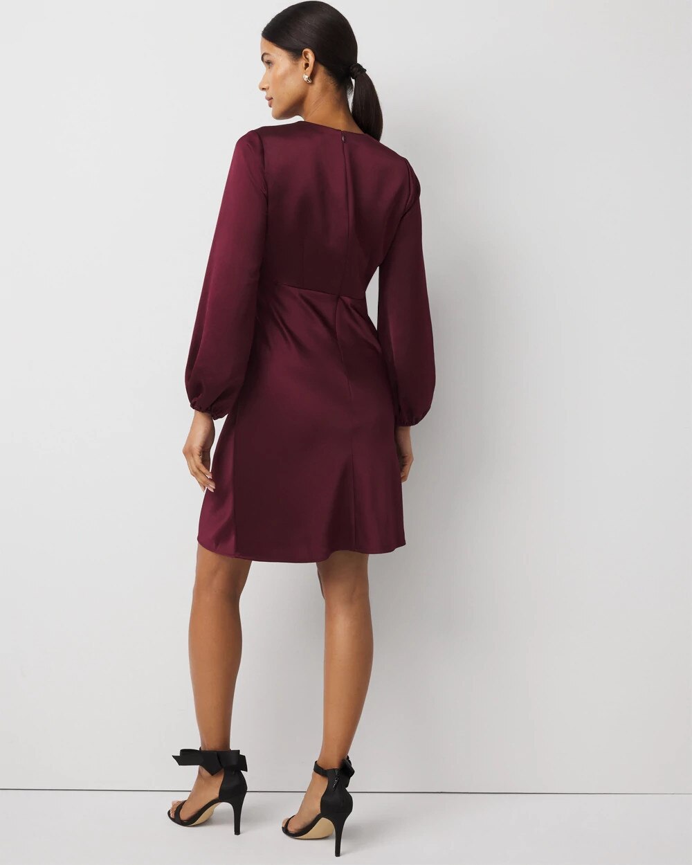 White House Black Market Petite Balloon Sleeve Satin Dress