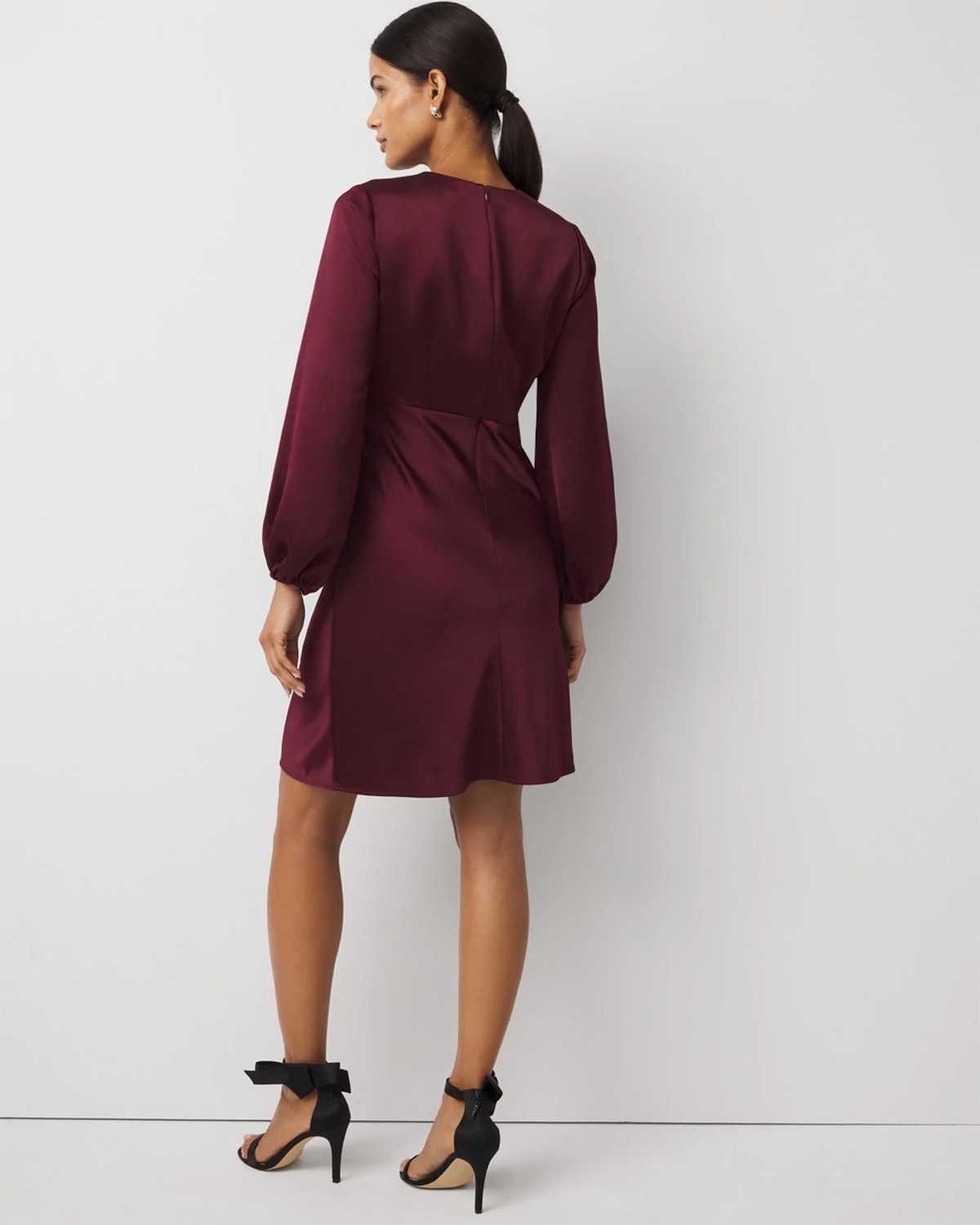 White House Black Market Petite Balloon Sleeve Satin Dress