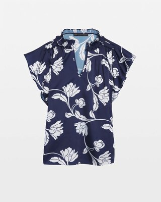 Petite Ruched Neck Flutter Shell Top
