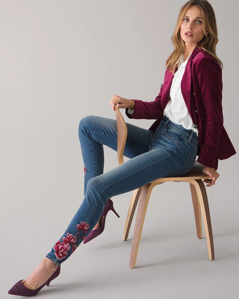 High-Rise Rose Embroidered Skinny Jean