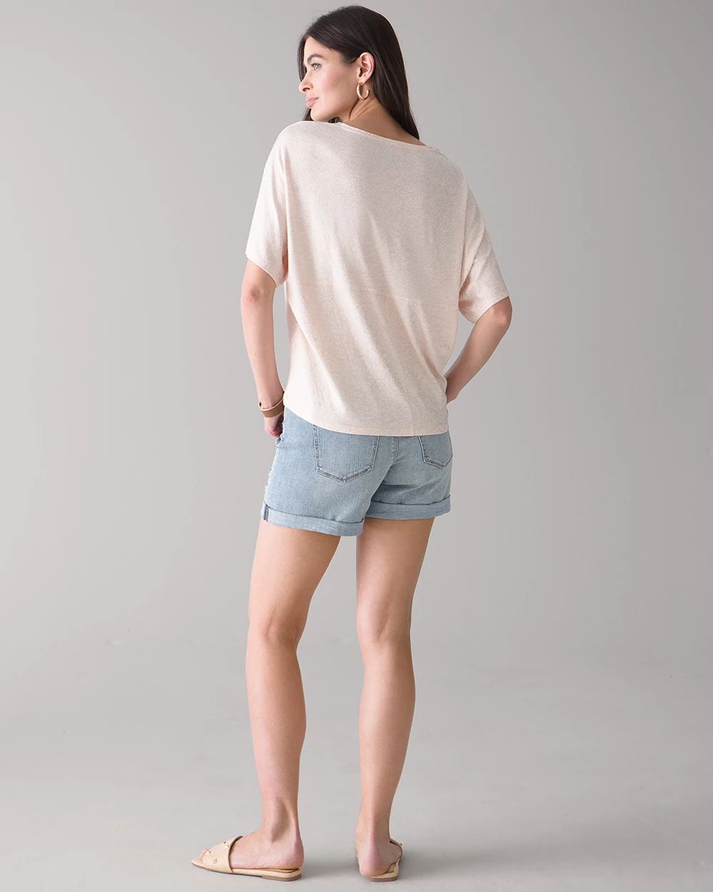 Curvy-Fit Mid-Rise Everyday Soft Denim  Destructed Shorts click to view larger image.