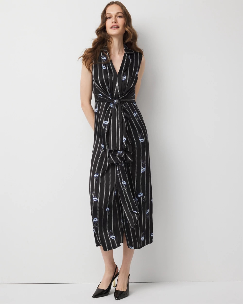 Drape Front Satin Midi Dress