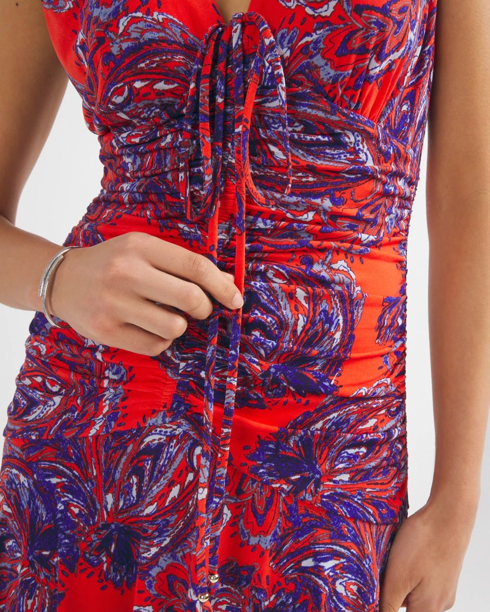 Ruched Tie-Shoulder Midi Dress