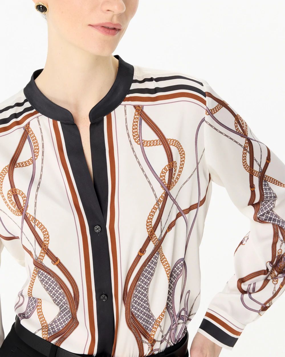 Stand Collar Satin Shirt click to view larger image.