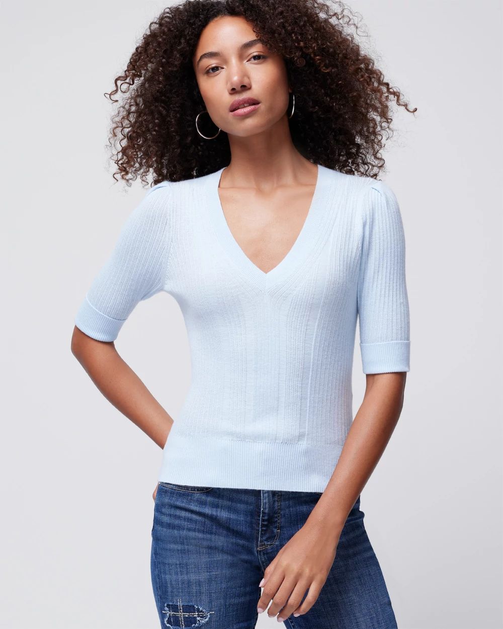 Cashmere-Blend Elbow-Sleeve Sweater
