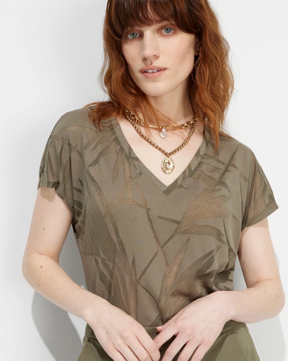 Outlet WHBM Short Sleeve Burnout V-Neck Tee