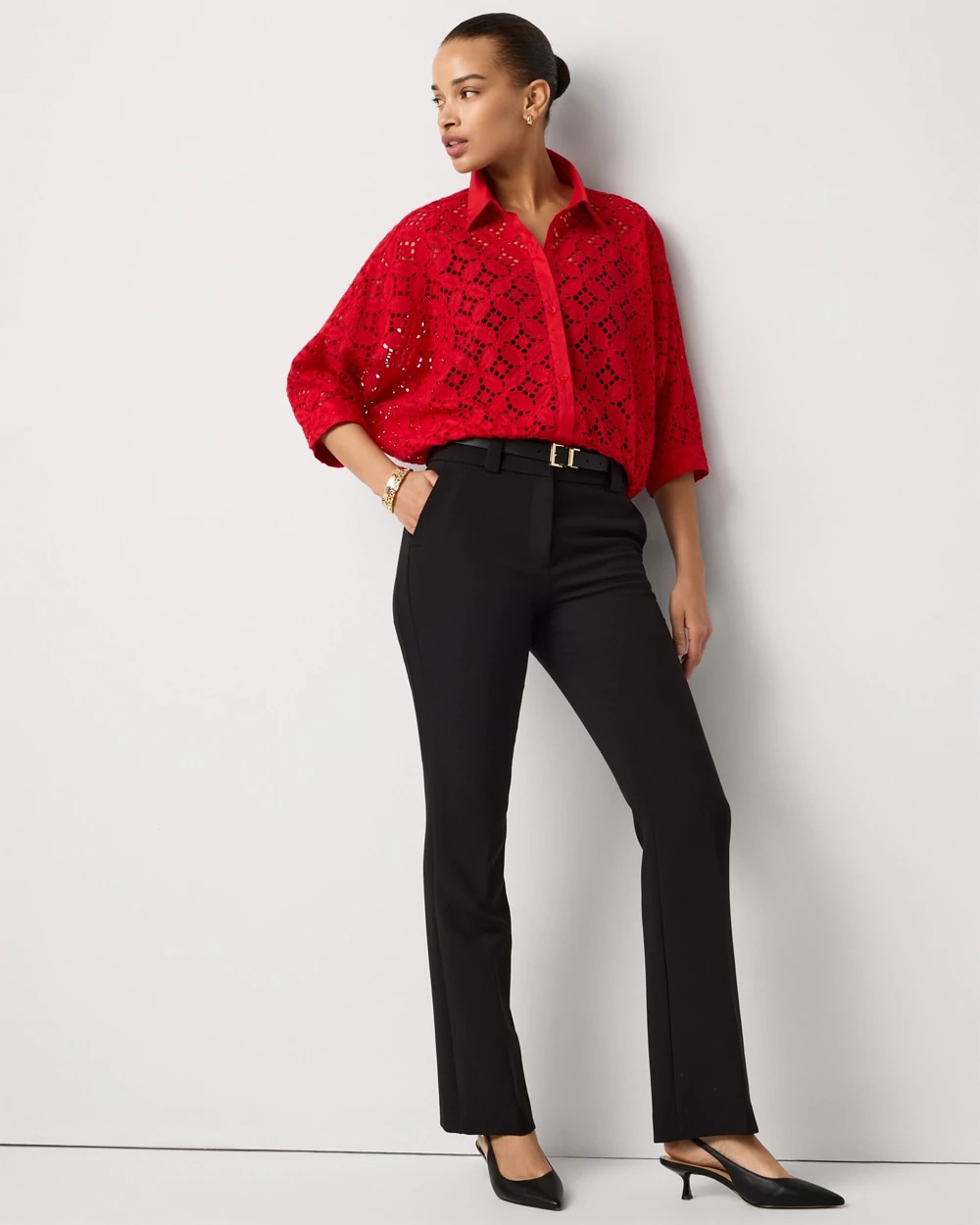 Eyelet Button Front Cotton Shirt - image 2