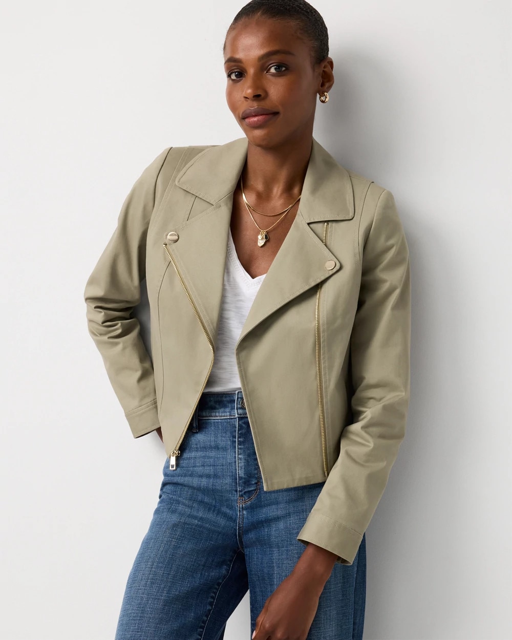 Cotton-Stretch Moto Jacket