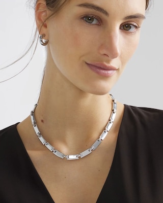 Silver Pave Link Necklace