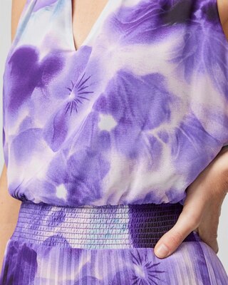 Sleeveless Smocked V-Neck Pleated Midi Dress