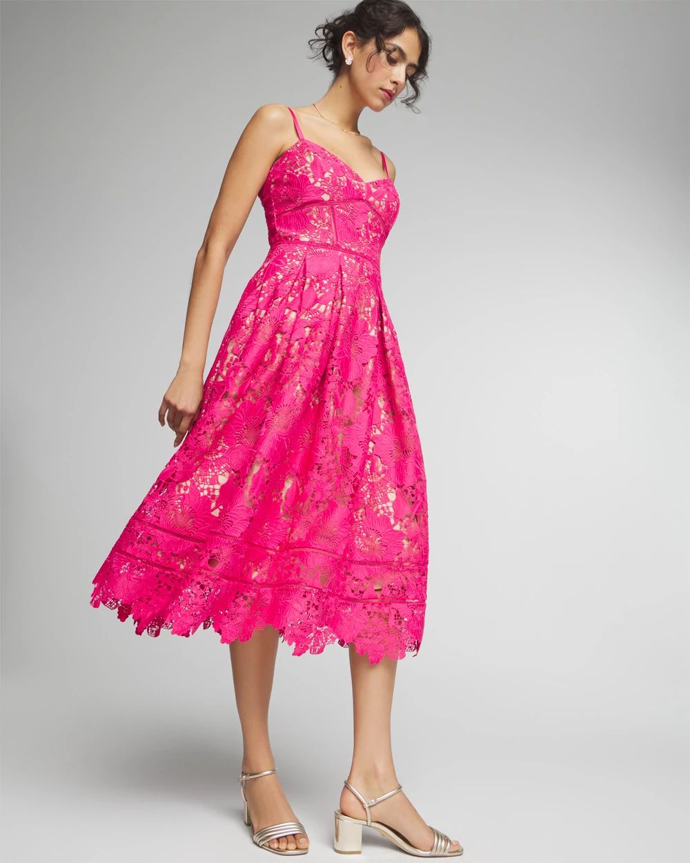 Petite Sleeveless Lace Fit & Flare Midi Dress