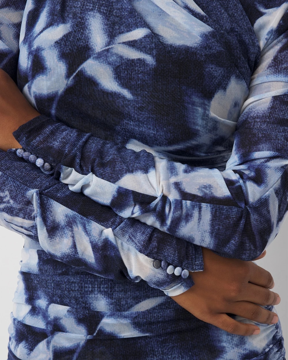 Ruched Long Sleeve Mesh Top