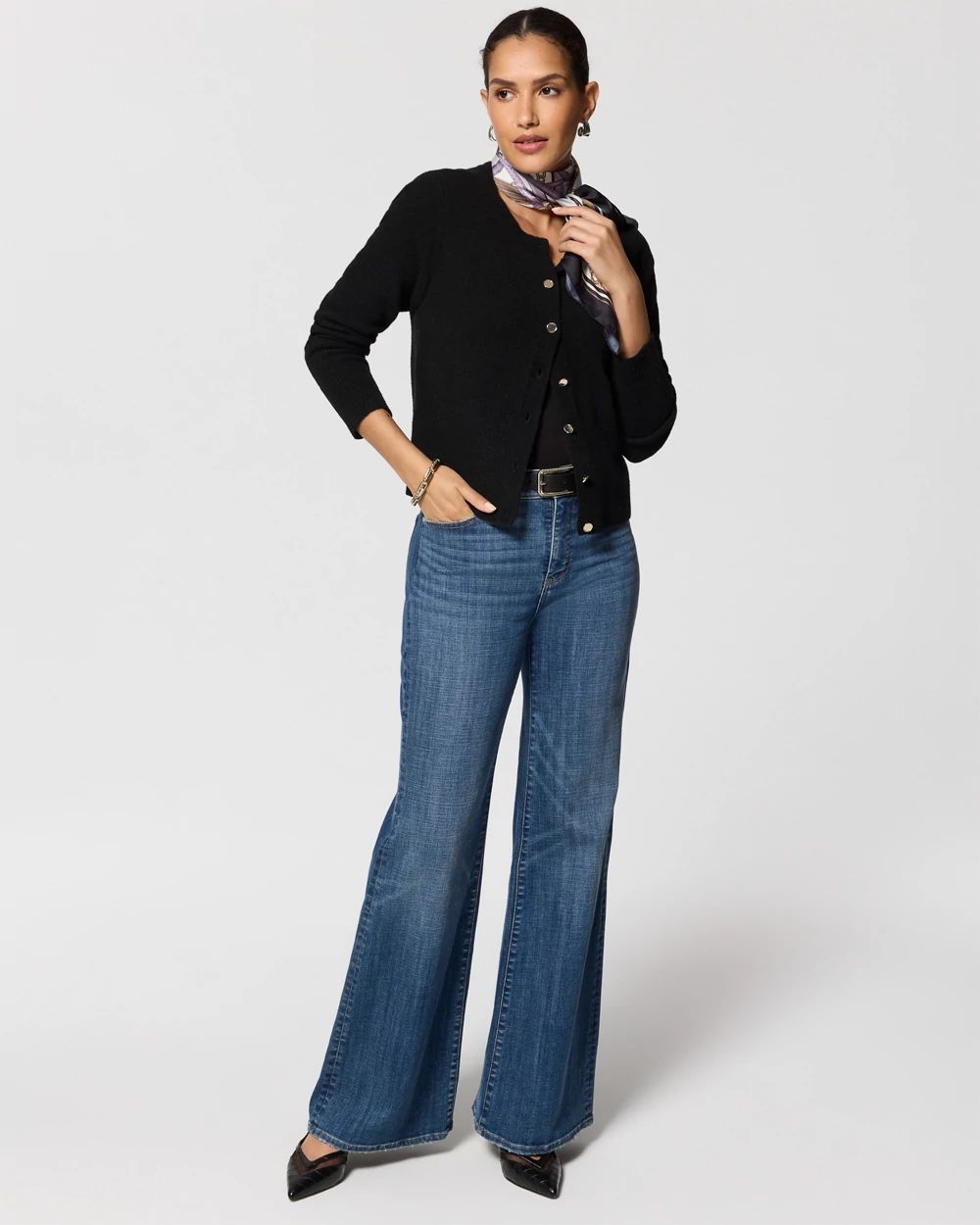 Button-Front Long Sleeve Cardigan click to view larger image.
