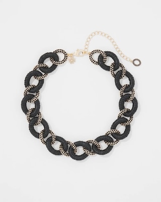 Black Raffia + Crystal Link Necklace click to view larger image.