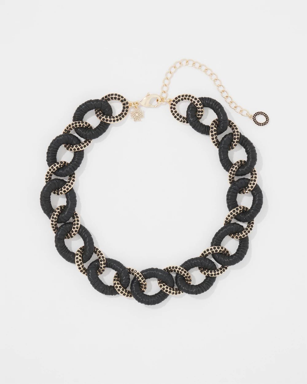 Black Raffia + Crystal Link Necklace