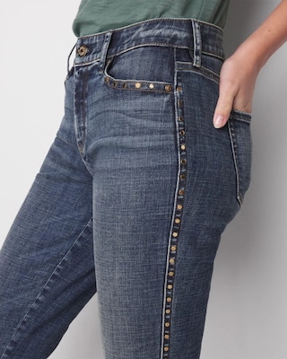 Petite Mid-Rise Everyday Soft Denim Studded Girlfriend Jeans click to view larger image.