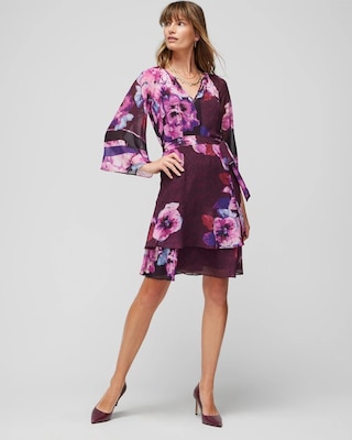 3/4 Sleeve Ruffle Blouson Dress click to view larger image.