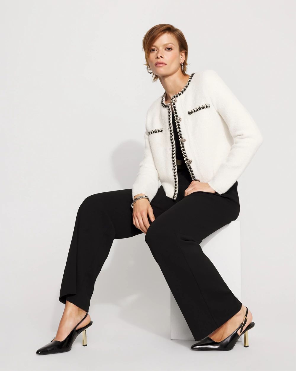 Black and White Tweed Sweater Jacket
