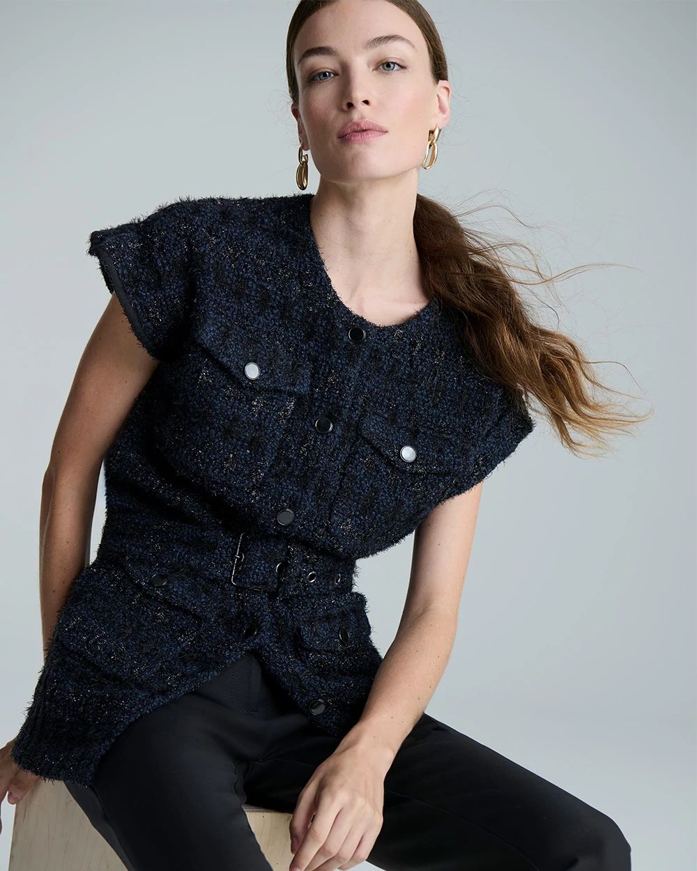 Belted Tweed Sweater Vest click to view larger image.