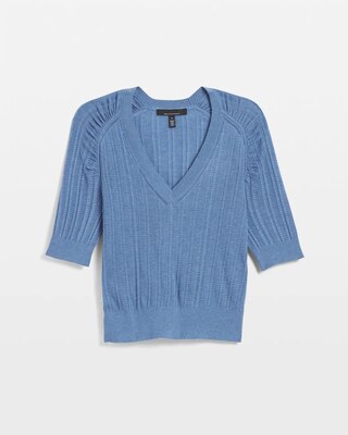 Cashmere-Blend Elbow-Sleeve Shirred Sweater click to view larger image.
