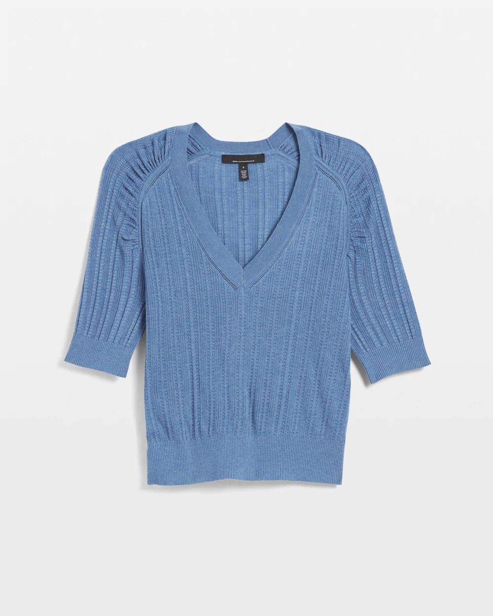 Cashmere-Blend Elbow-Sleeve Shirred Sweater