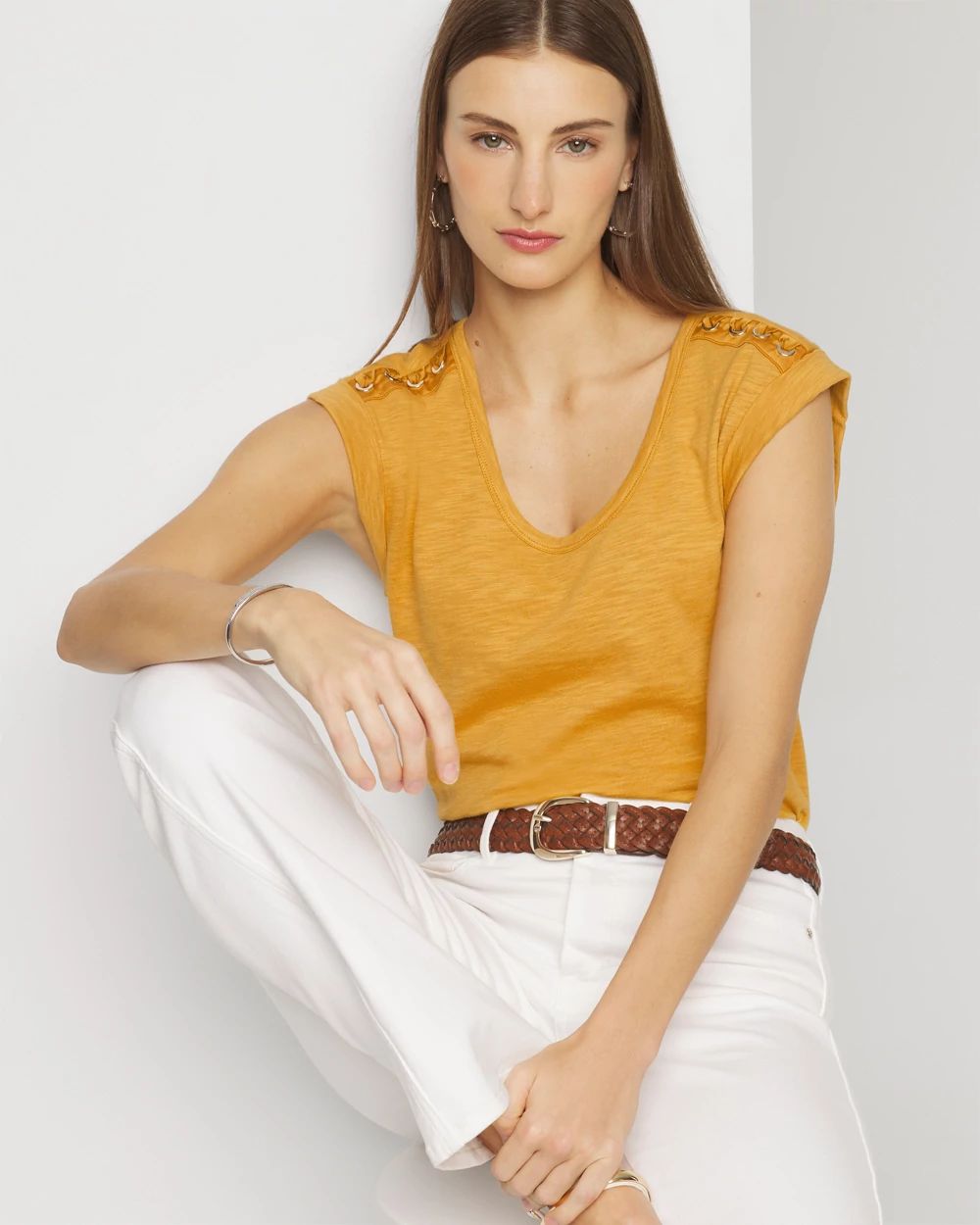 Lace-Up Shoulder Scoop Tee