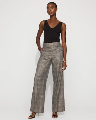 Metallic Plaid Wide Leg Pant