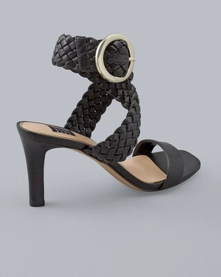 Woven Mid-Heel Ankle Strap Sandals