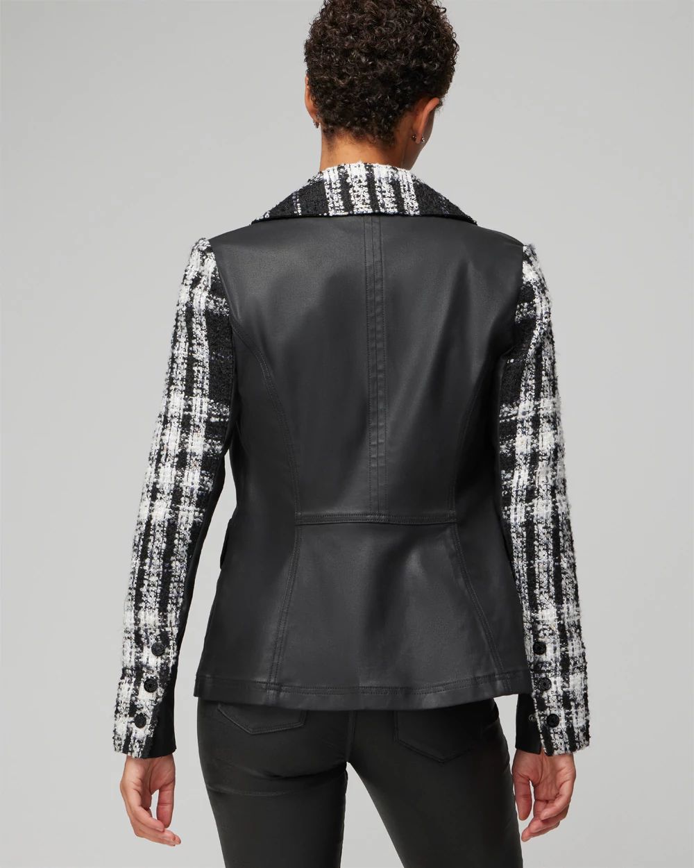 Petite Tweed Pieced Coated Moto Jacket