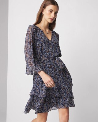 3/4 Sleeve Printed Godet Dress