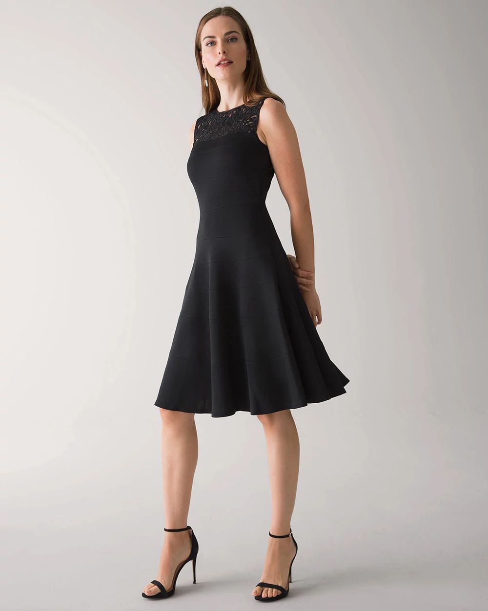 Petite Lace Yoke Fit and Flare Dress