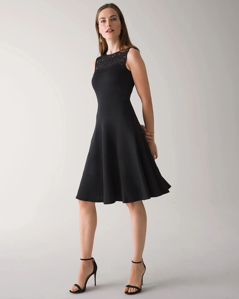 Petite Lace Yoke Fit and Flare Dress click to view larger image.