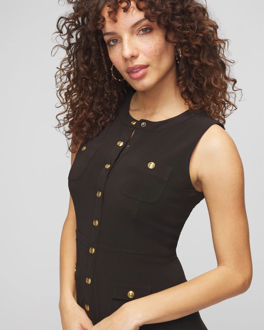 Petite Sleeveless Matte Jersey Crest Button Midi Dress