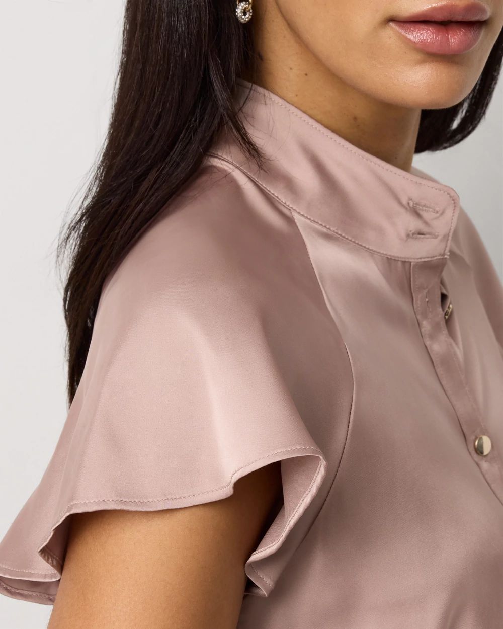 Flutter-Sleeve Satin Shirt