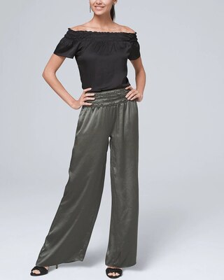 Smocked Wide-Leg Pants