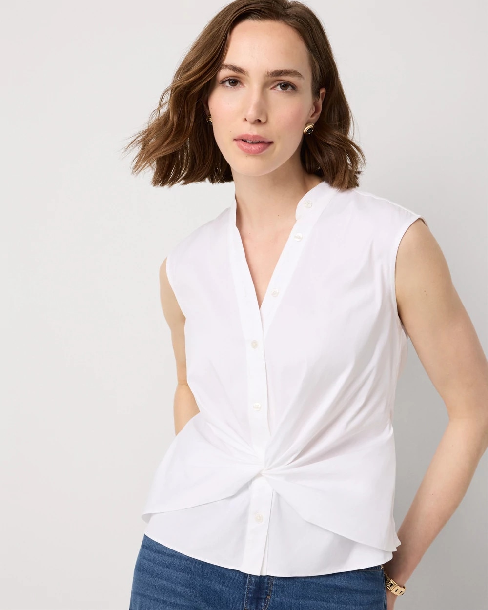 Stretch Poplin Twist Front Shell