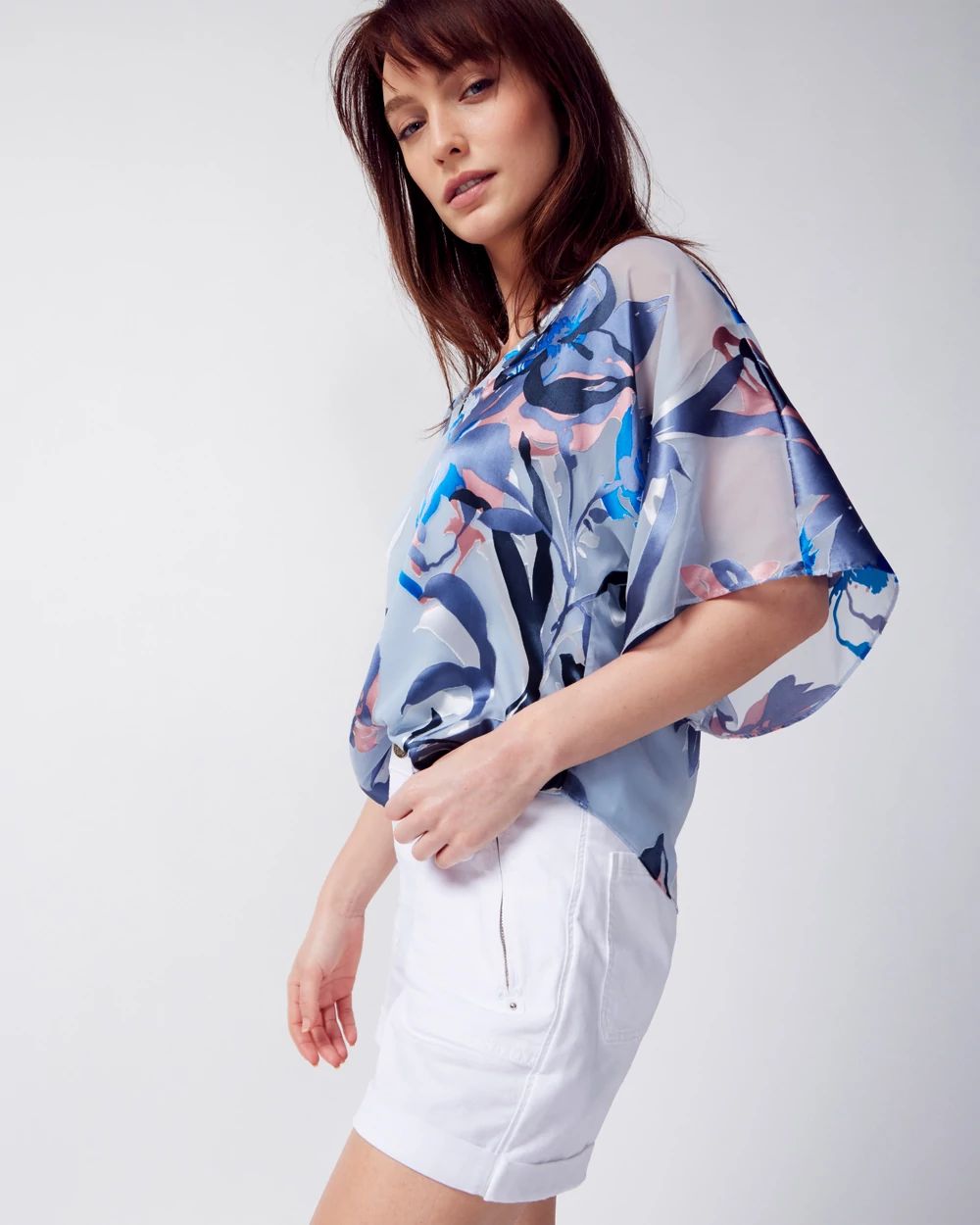 Printed Kimono-Sleeve Top