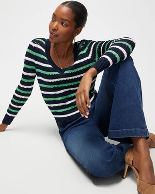 Long Sleeve Stripe V-Neck Pullover Sweater