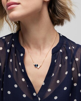 Gold Crystal Dark Blue Pendant Necklace