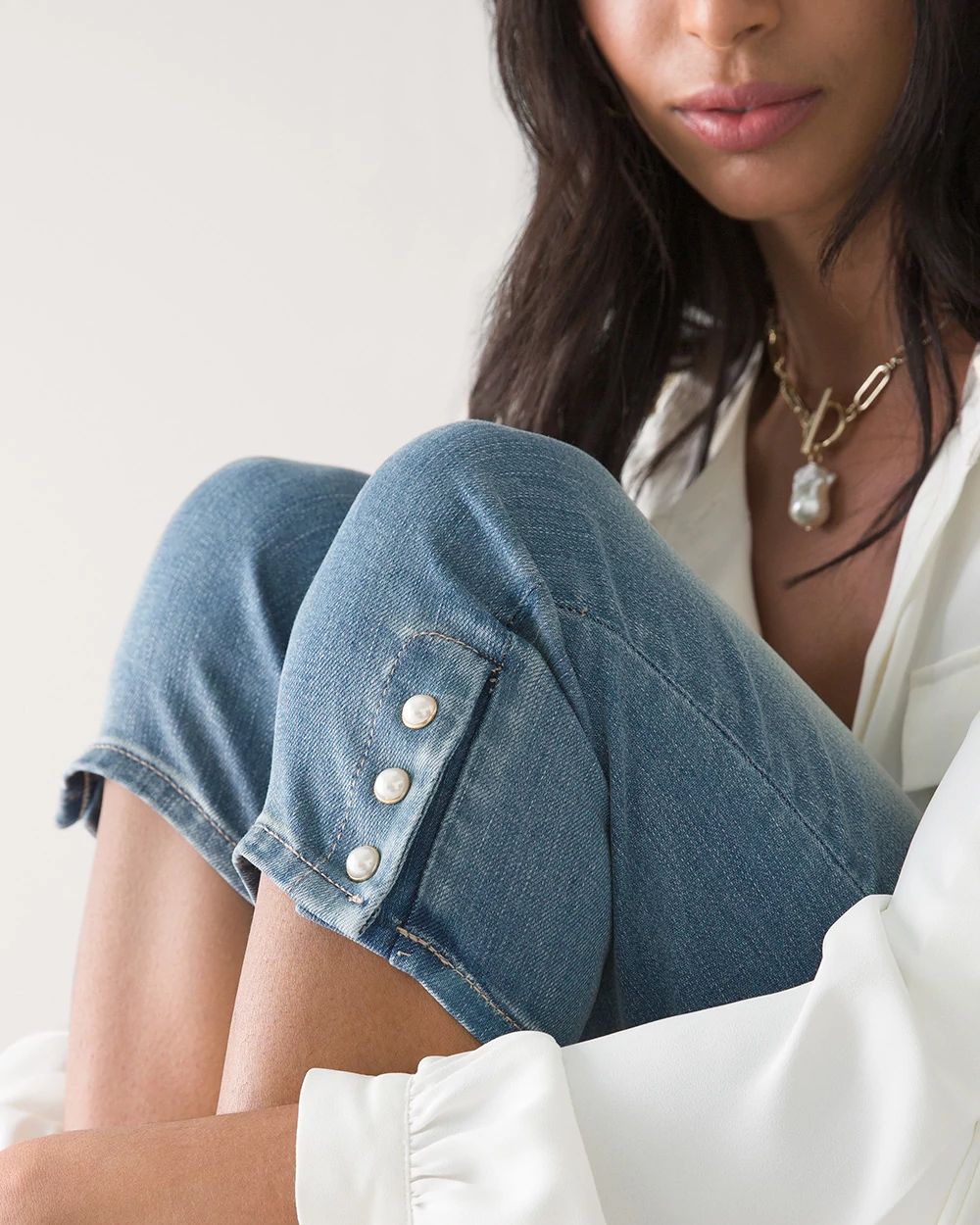 High-Rise Everyday Soft Denim™ Button Hem Slim Capri Jeans