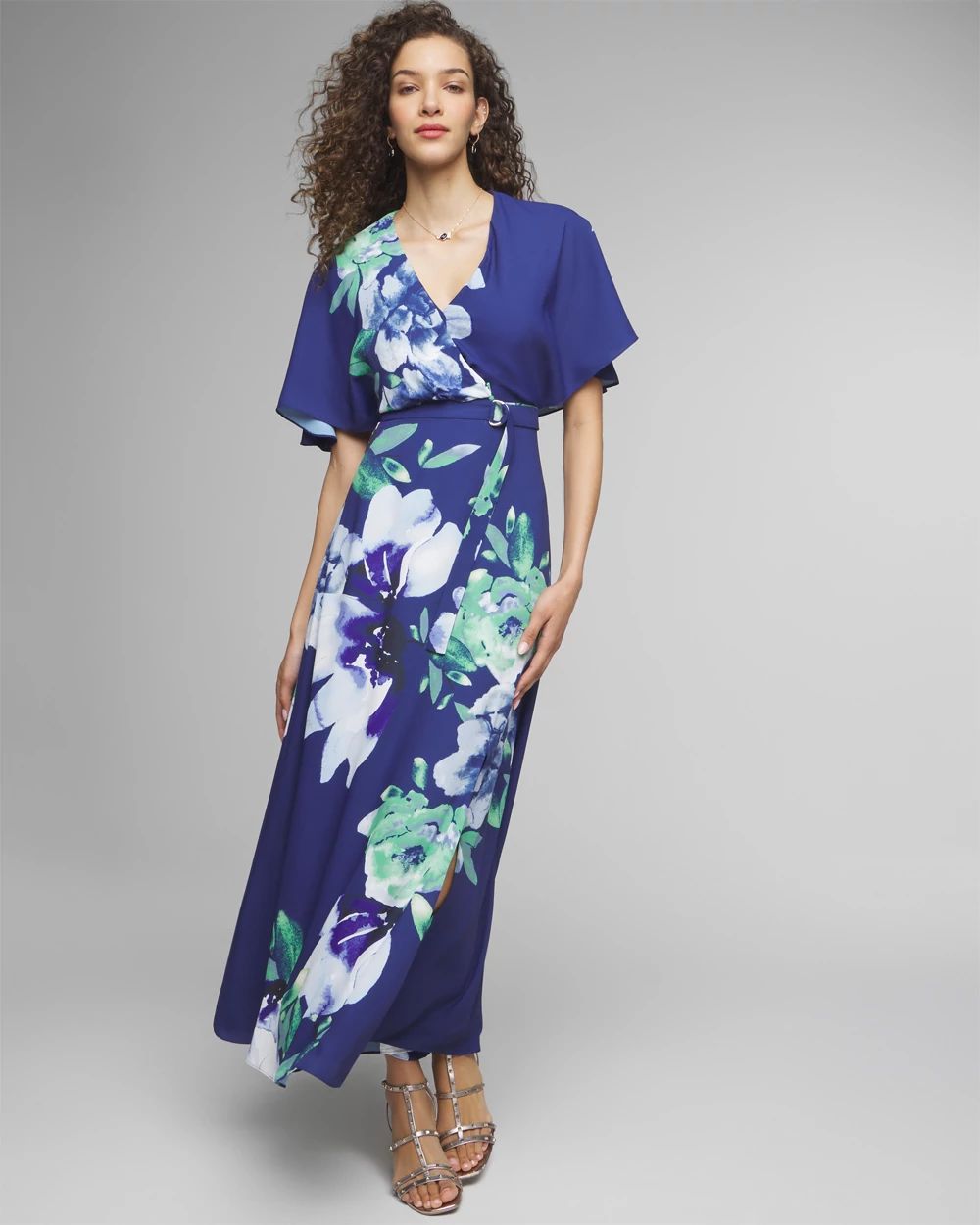 Cape Belted Maxi With Slit Dress