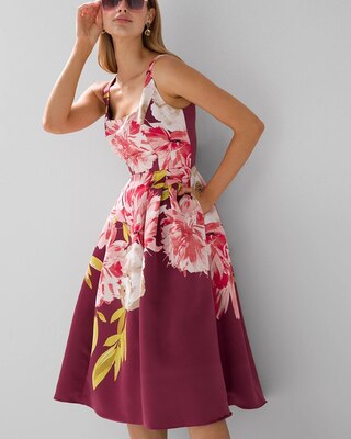 Satin Floral Cocktail Midi Dress