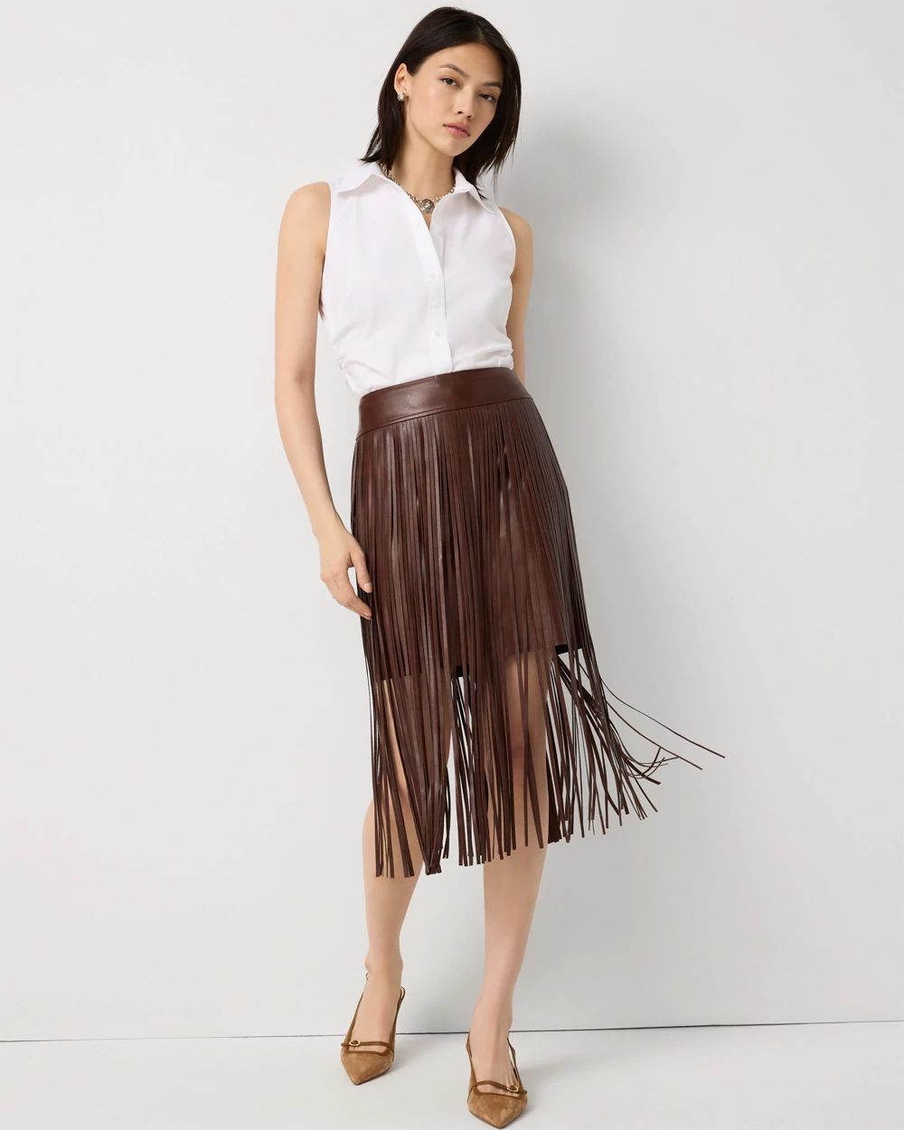 Fringe Faux Leather Skirt