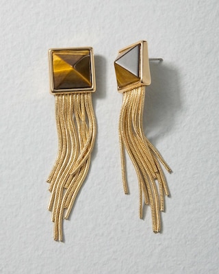 Goldtone + Tiger Eye Linear Earrings click to view larger image.