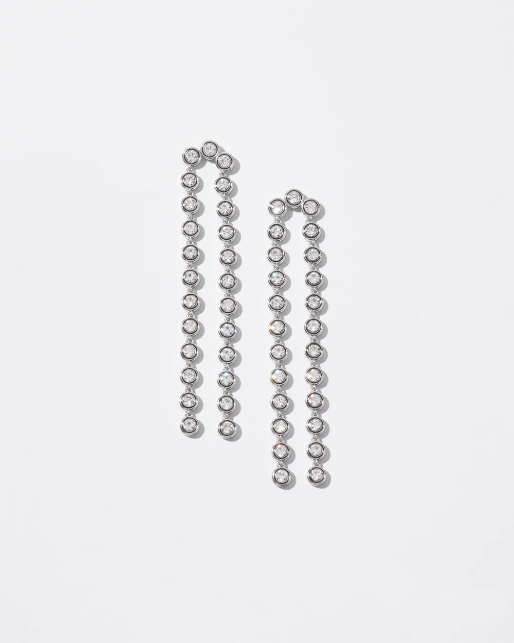 Silver Crystal Linear Drop Earrings