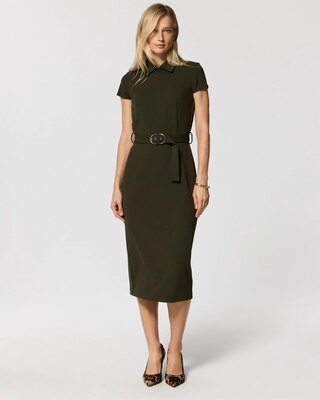 Stretch Crepe Collared Sheath Dress
