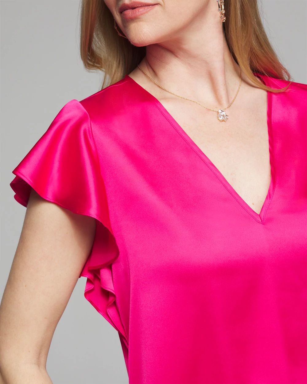 Outlet WHBM Satin Flounce Sleeve Top