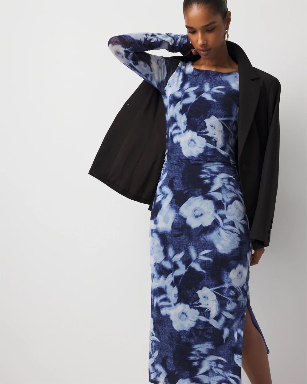 Petite Floral Mesh Midi Dress click to view larger image.